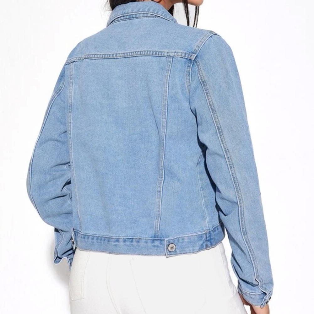Denim jacket trucker jean jacket minimalist classic blue dark wash - Picture 4 of 6